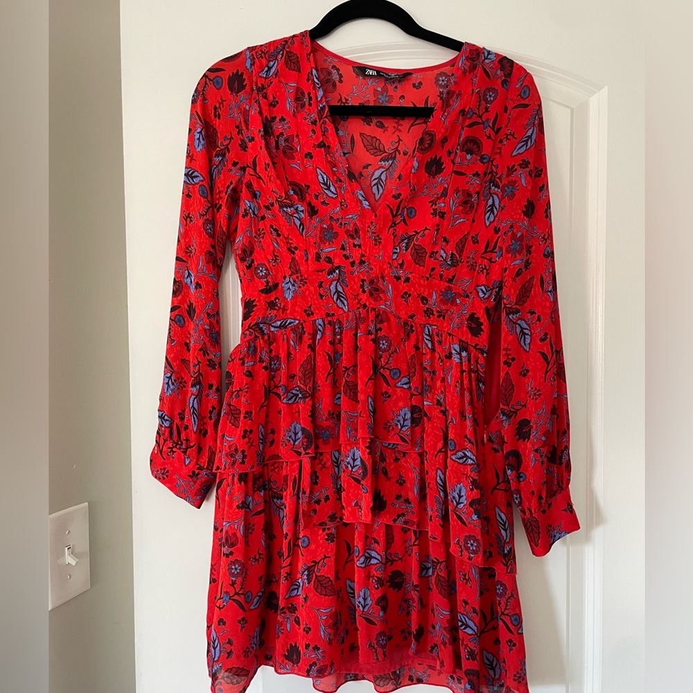 Zara Red Minidress with ruffles, Size XS